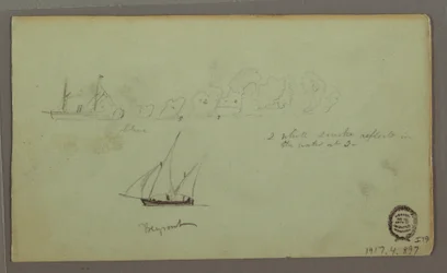 Tekening, Twee studies van vissers met hengels en fakkels, april 1868