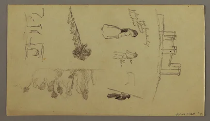 Tekening, Twee studies van een stad op een bergtop, mogelijk 1868-69