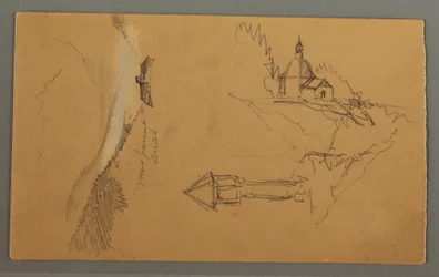 Tekening, Vallei, Toren, Kerk, mogelijk 1868