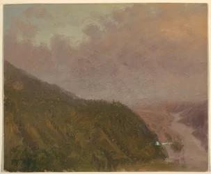 Tekening, Vallei vanaf de top van een hoge heuvel (Europa), 1860-70