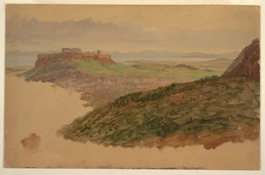 Tekening, Uitzicht op de Akropolis vanaf de berg Lycabettus, Athene, april 1869