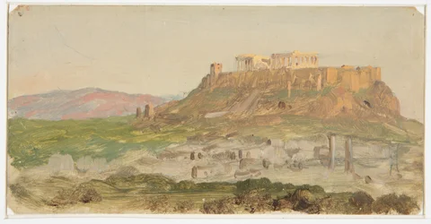 Tekening, Gezicht op de Akropolis vanuit het zuiden, Athene, april 1869