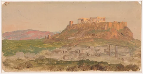 Tekening, Gezicht op de Akropolis vanuit het zuiden, Athene, april 1869