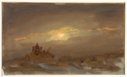 Tekening, Winterlandschap bij maanlicht, ca. 1870