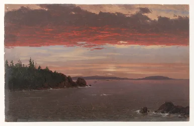 Schoodic Peninsula vanaf Mount Desert bij zonsopgang