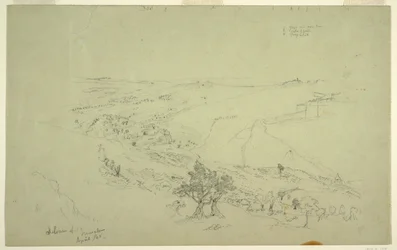 Siloam en Jeruzalem, zuidoostelijke hoek van de muren gezien vanaf de Olijfberg [Jeruzalem en Silwan, Oost-Jeruzalem, Israël]