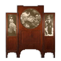 Mahonie Drievoudig Scherm met Print Inlays