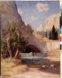 Uitzicht op Fontaine du Vaucluse, landschap van Provence