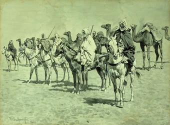 Caravan in de Sahara (penseel, pen en inkt)