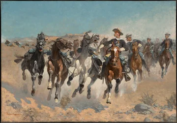 Afgestegen: de soldaten van het vierde regiment verplaatsen de aan de hand geleide paarden