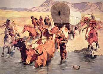 Indianen vallen een pionierskaravaan aan