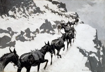 De muilezelkaravaan (een erts-trein die de zilvermijnen van Colorado binnenrijdt) 1901