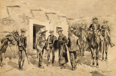 Amerikaanse cavalerie jaagt op Garza-mannen aan de Rio Grande