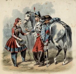 Het Franse leger en zijn cantinieres: Hussard en cantiniere de troupe de line