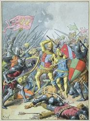 Jan II de Goede en zijn zoon Filips de Stoute omsingeld door de Engelsen bij de Slag bij Poitiers, 19 september