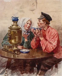 Een kopje thee uit een samovar