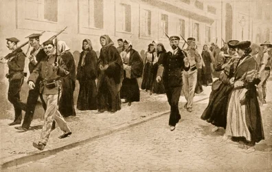 Nonnen onder republikeinse bescherming tijdens de revolutie van 1910 in Portugal