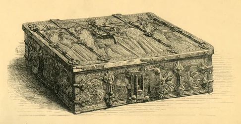 Houten en leren kist, 1350-1370, 1881