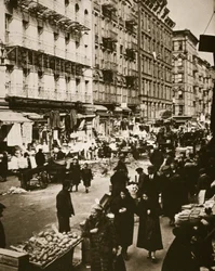 Straatmarkt op Orchard Street, Lower East Side, New York, VS, begin jaren 1930