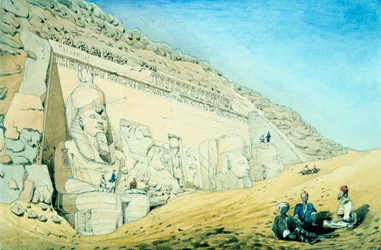 Standbeelden van Ramses II buiten de ingang van de hoofdtempel in Abu Simbel, Egypte, 13e eeuw v.Chr.
