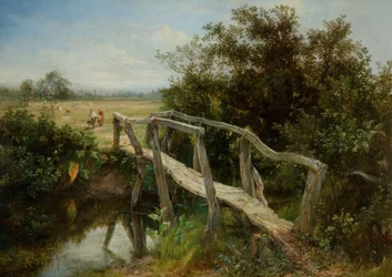 De oude voetbrug over de rivier Cole bij Yardley, 1890