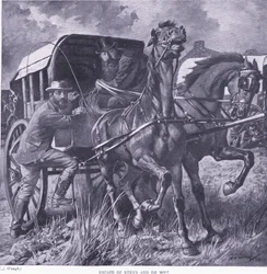 Ontsnapping van Steyn en De Wit, illustratie uit Na Pretoria: De Guerrillaoorlog, 1902