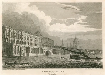 Uitzicht op Somerset House, The Strand, Londen, vanaf de Theems, Westminster