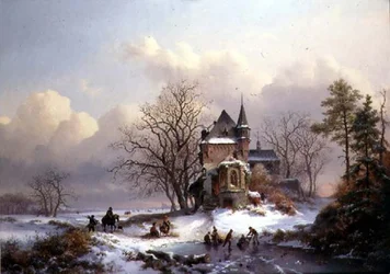 Winterlandschap met schaatsers