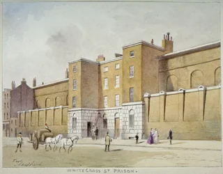 Uitzicht op Whitecross Street gevangenis voor schuldenaars, Londen, ca. 1840