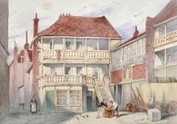 Uitzicht op de French Horn Tavern, Holborn, Londen