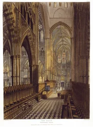 Het koor, plaat 7 uit Westminster Abbey, gegraveerd door J. Bluck (fl.1791-1831) pub. door Rudolph Ackermann (1764-1834) 1811