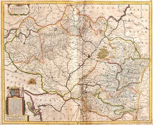 Kaart van het Koninkrijk Aragon (Spanje) (ets)