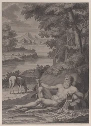Riviergod in een landschap, 1725