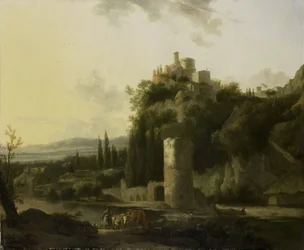 Italiaans landschap met ronde toren