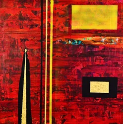 Abstracte figuur in rood en goud