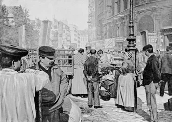 Hoek van de markt bij de Kerk van Saint Eustache, Les Halles, Parijs, 1896