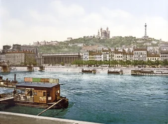 Fourvière vanaf St. Antoine Kade, Lyon, gepubliceerd ca. 1900