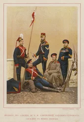 Het Russische leger: Regiment Lansiers van H.M. Keizerin Alexandra-Feodorovna, Ruiters in Diverse Uniformen