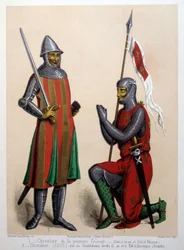 1. Ridder van de Eerste Kruistocht (1096); 2. Ridder (1295)