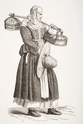 Een eierhandelaar, naar een 16e-eeuwse houtsnede door Cesare Vecellio (1521-1601) uit 