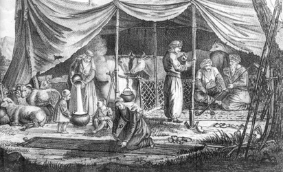 Een familie van Koerdische nomaden, uit Voyage en Perse door Gaspard Drouville