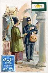Een postbode in Perzië die post bezorgt, eind 19e eeuw