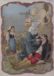 Een zuster helpt een gewonde soldaat tijdens de oorlog van 1870, 1895