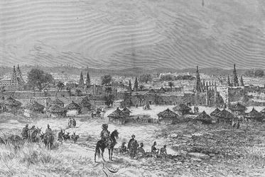 Een Uitzicht op Kong, illustratie uit "Du Niger au Golfe de Guinee...", door Louis Gustave Binger