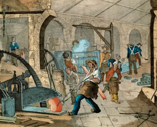 Een arbeider aan het werk in een Franse gieterij