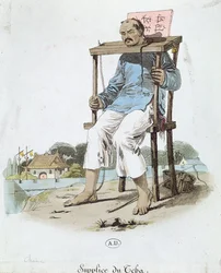 Een gevangene in de Cangue in China, ca. 1800