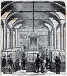 Een kamer van het Conservatoire de Arts et Metiers in de 19e eeuw - Gravure in 