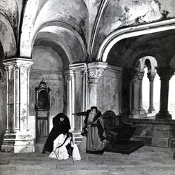 Acte IV, Scene 2 van Pelleas et Melisande door Debussy, van een foto van de eerste productie in april 1902 van de opera in de Opera-Comique in Parijs, illustratie in Theatre magazine, juni 1902
