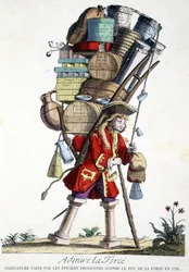 Bewonder kracht. Cartoon gemaakt door apothekers tegen de Hertog van Force in 1721