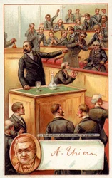 Adolphe Thiers toegejuicht in de Franse Nationale Vergadering